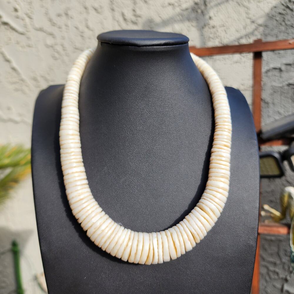 Vtg Ostrich Eggshell Necklace Old Heishi Wafer Disc Beads Hand Rolled Graduated - Picture 3 of 9